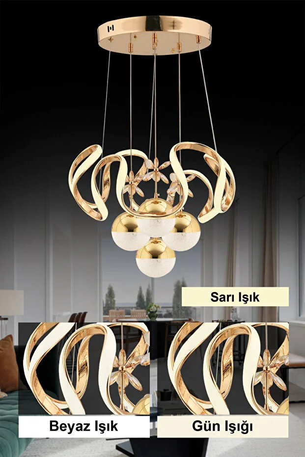 Mina Gold 3 Renk Ledli Modern Lüx Led Avize